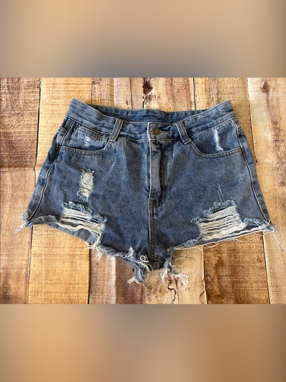 Distressed Denim High-Waist Women’s Shorts - Blue
